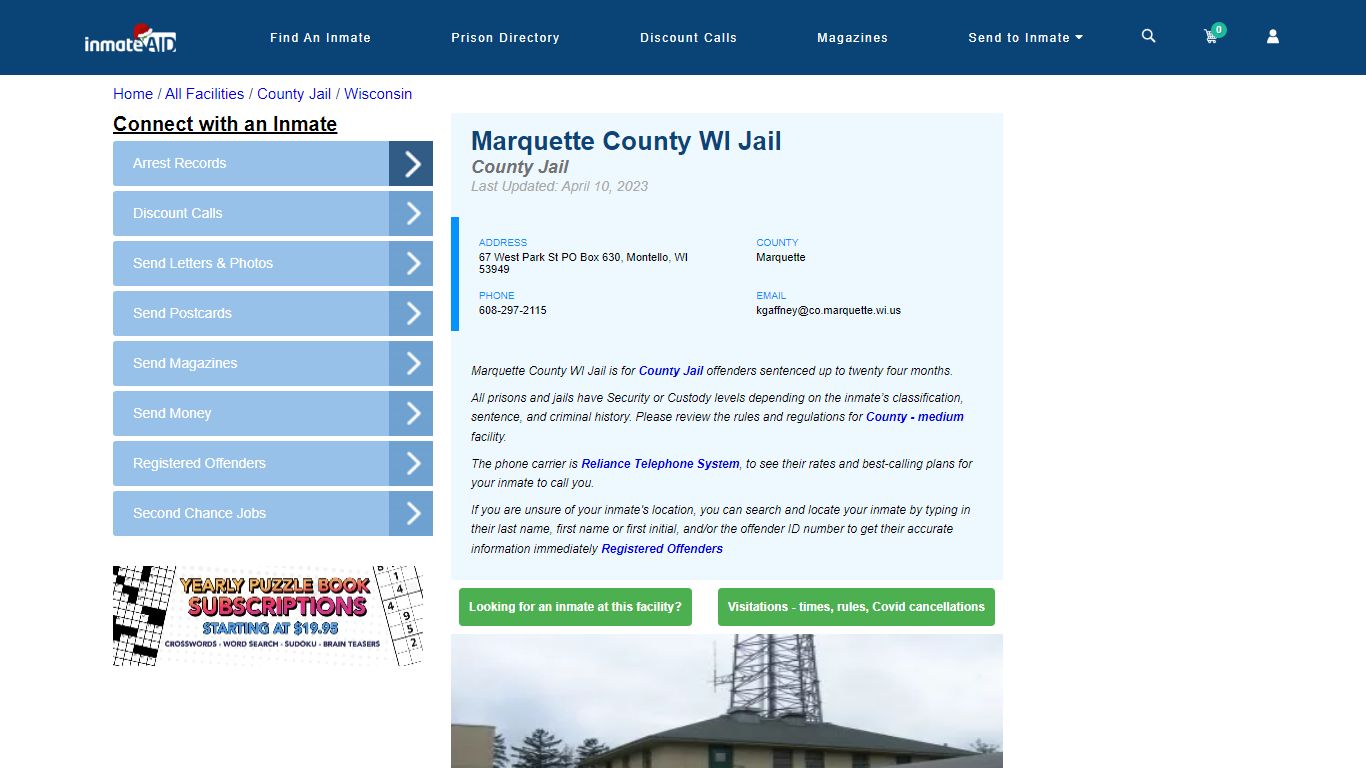 Marquette County WI Jail - Inmate Locator - Montello, WI