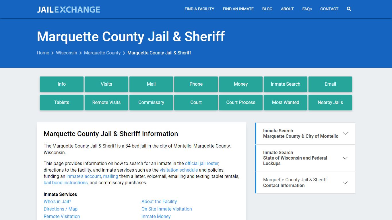 Marquette County Jail & Sheriff, WI Inmate Search, Information